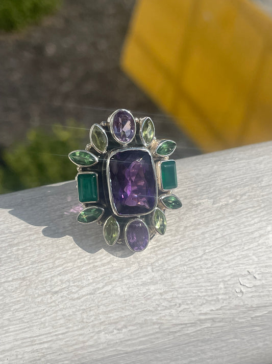 Designer Nikki Butler Multi Color Stone Cluster Ring Size 7