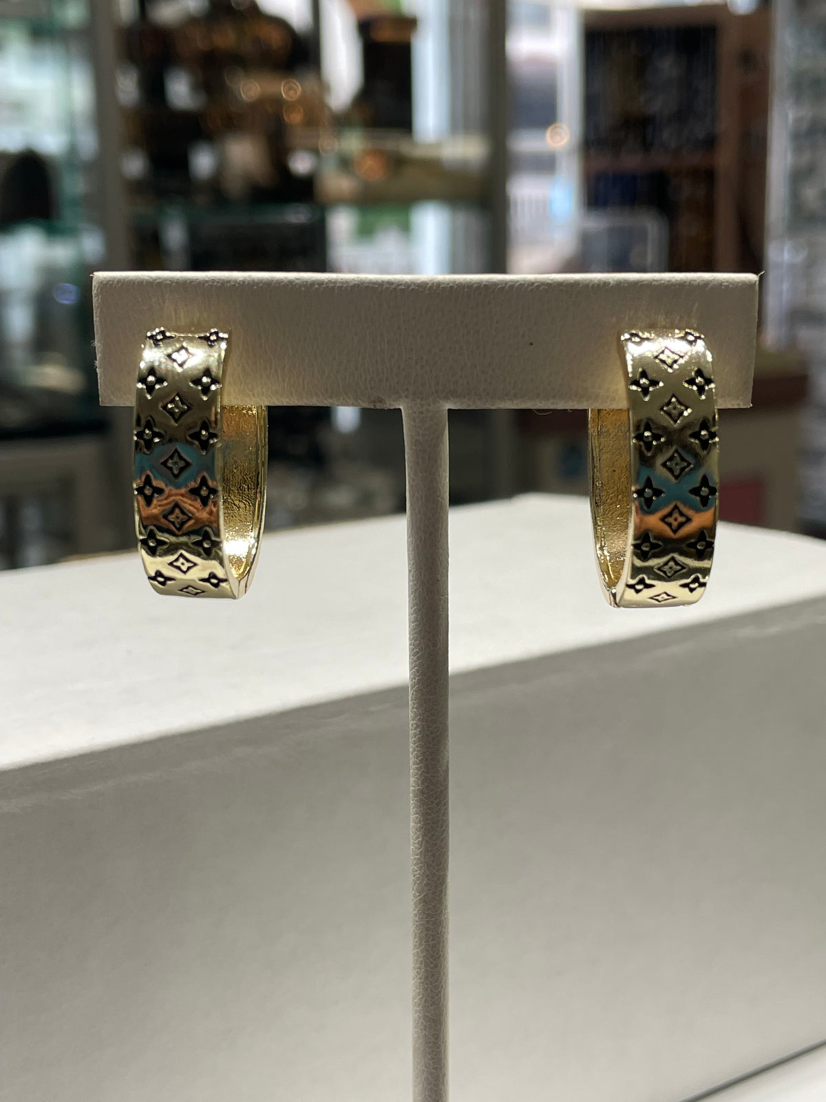 Gold Plated Louis Vuitton Style Thick Oblong Hoop Earrings