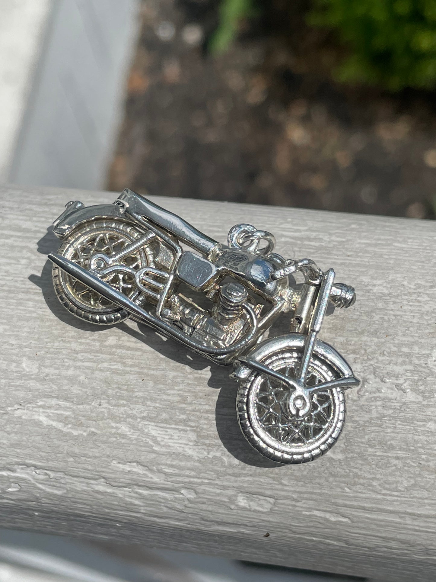 Heavy Detailed 925 Sterling Silver Movable Motorcycle Pendant