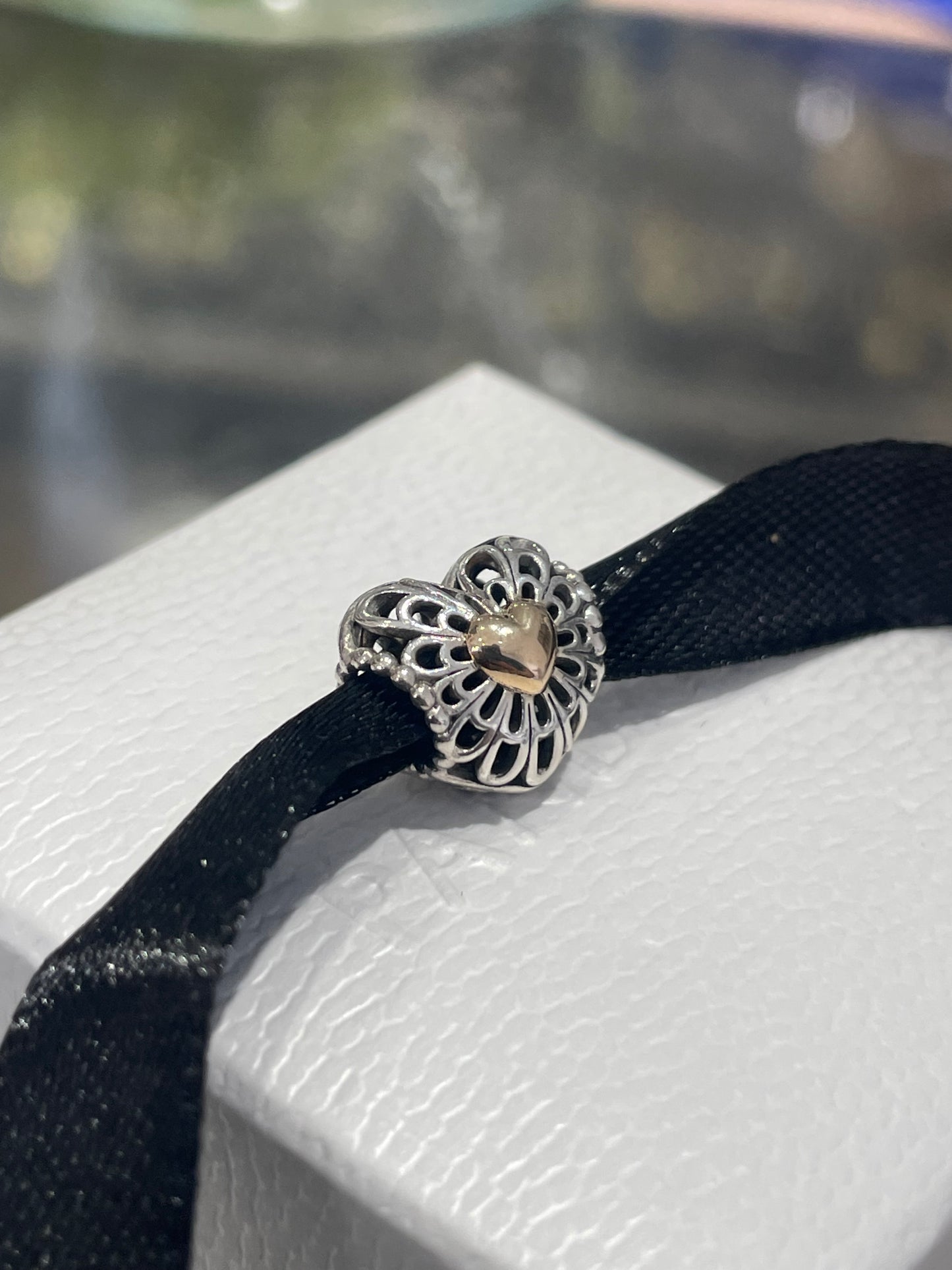 Retired Pandora Two Tone Vintage Heart Charm 925 & 14K Gold 791275