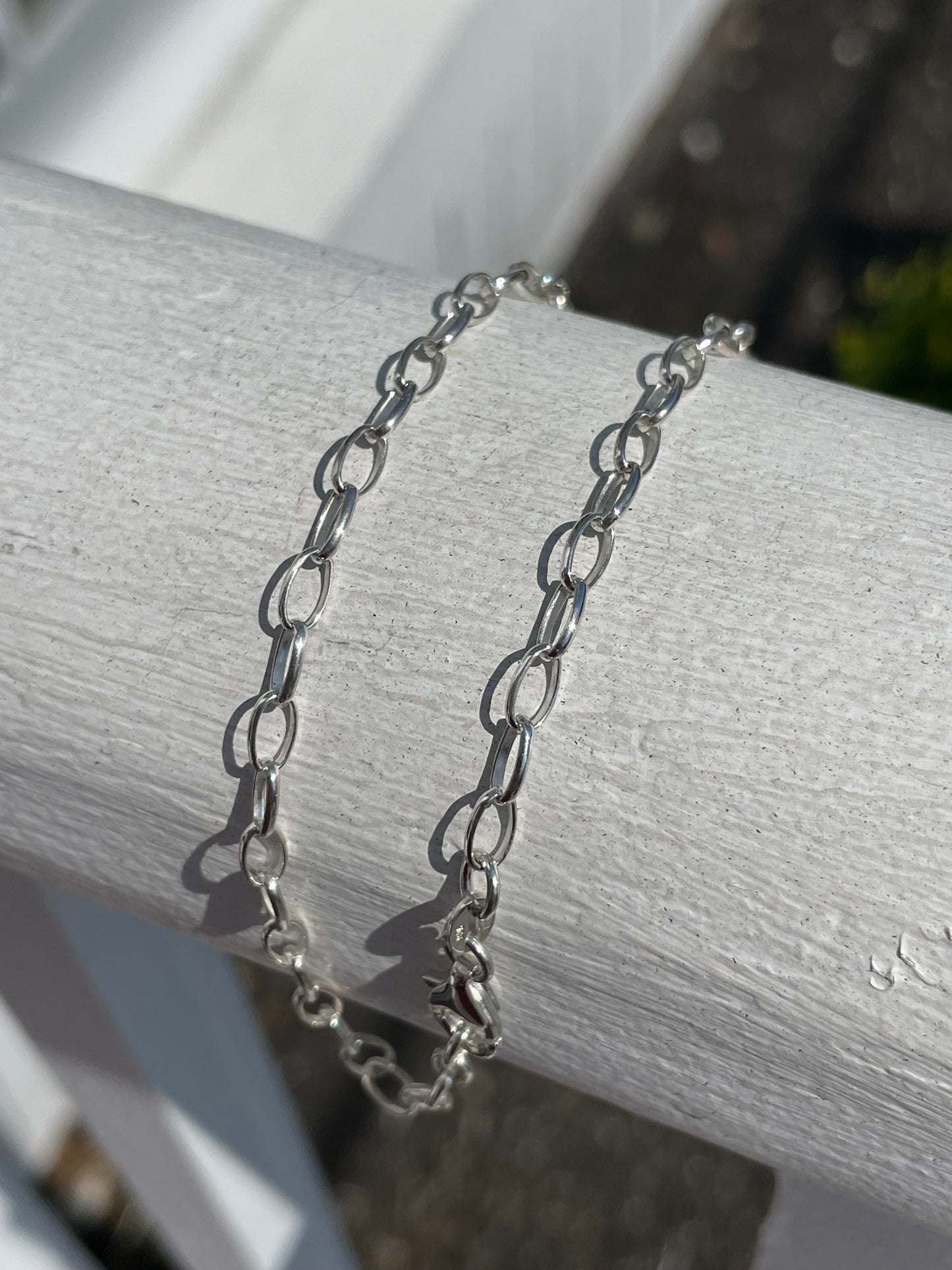 925 Sterling Silver Open Oval Link Anklet 10”