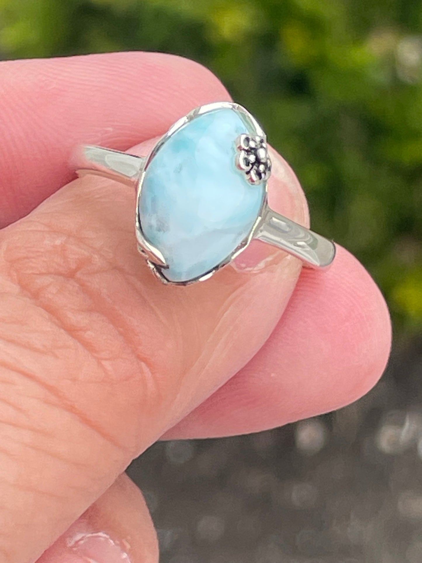 925 Sterling Silver Solitaire Larimar Ring Size 10