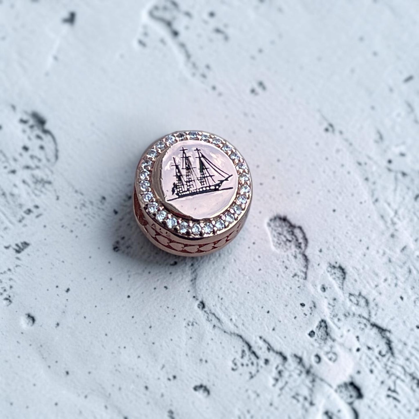 Pandora Boston Massachusetts State Exclusive Rose Gold Iconic Ship Signet Travel Charm