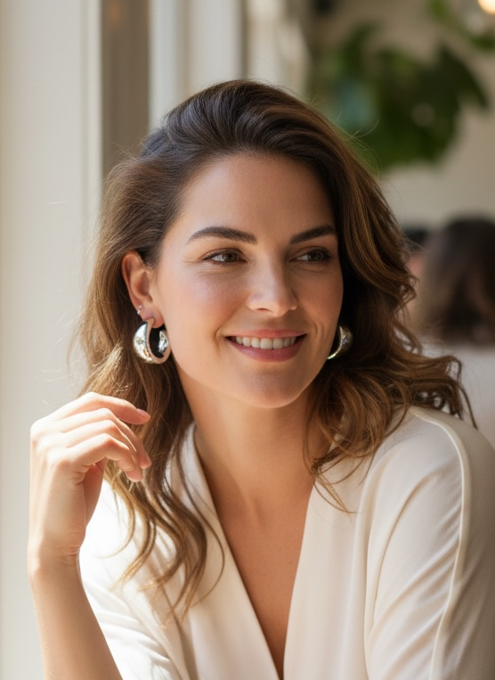 Silver plated Thick 3/4 Tapered Hoop Earrings