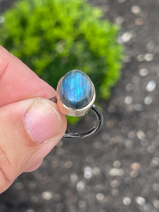 925 Sterling Silver 2tone Oxidized & Rose Vermeil Labradorite Ring