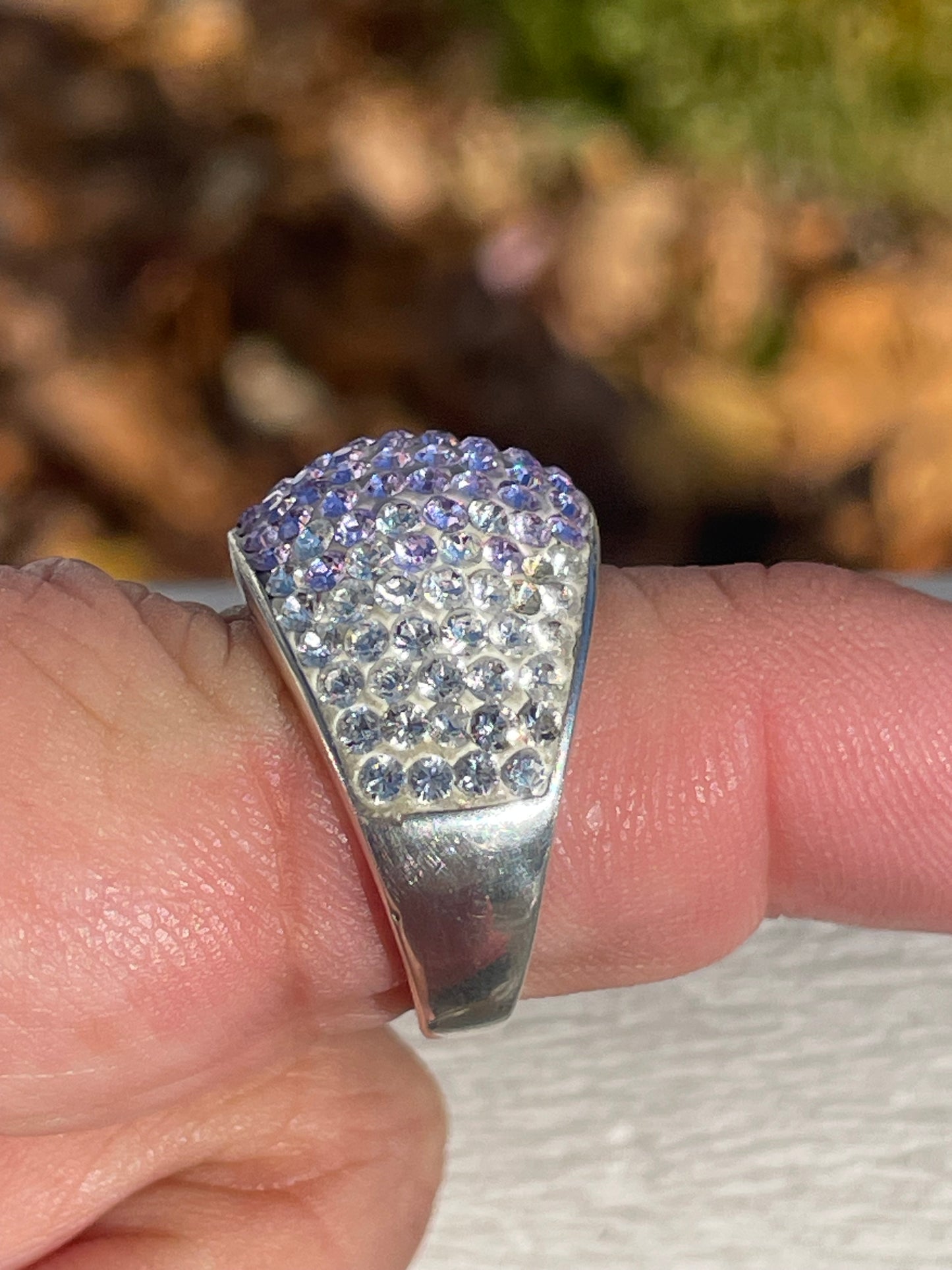 Designer AU 925 Sterling Silver Ombré Purple Crystal Dome Ring Size 8