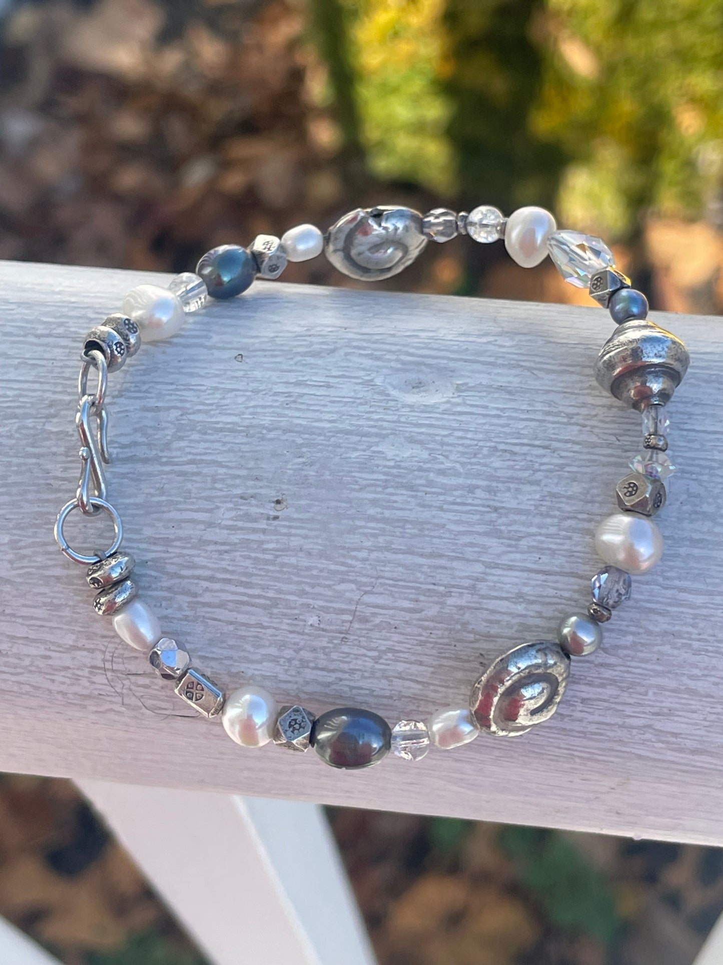 925 Sterling Silver Nautical Beaded Bracelet 7.5”