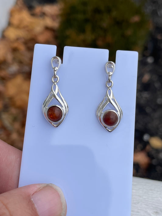 925 Sterling Silver Natural Amber Dangle Earrings