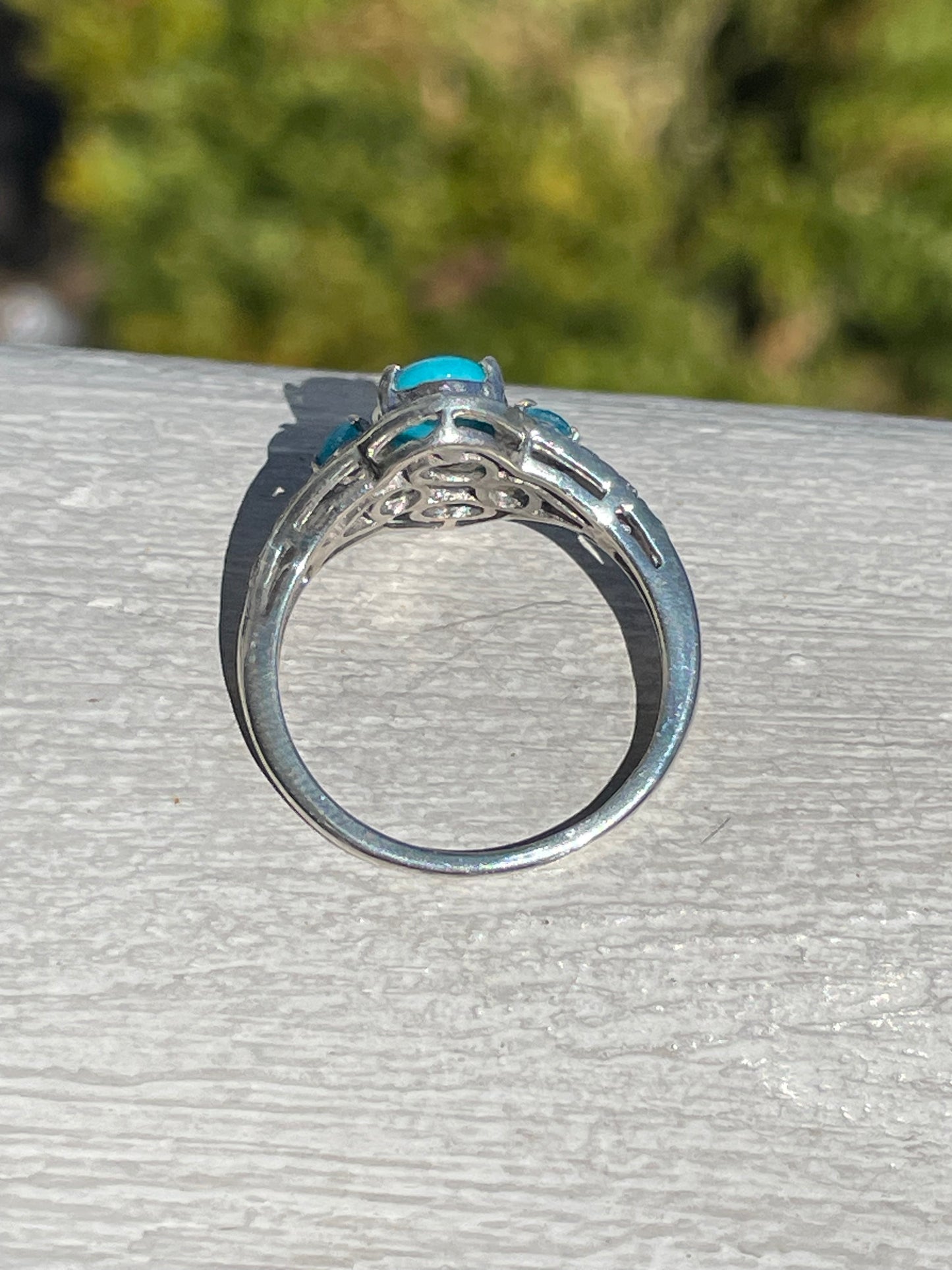 925 Sterling Silver Turquoise & Blue Topaz Small Cluster Ring Size 7