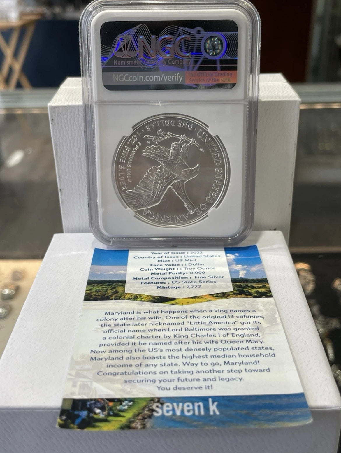U.S. State Series 2022 Silver Eagle $1  Maryland NGC MS70
