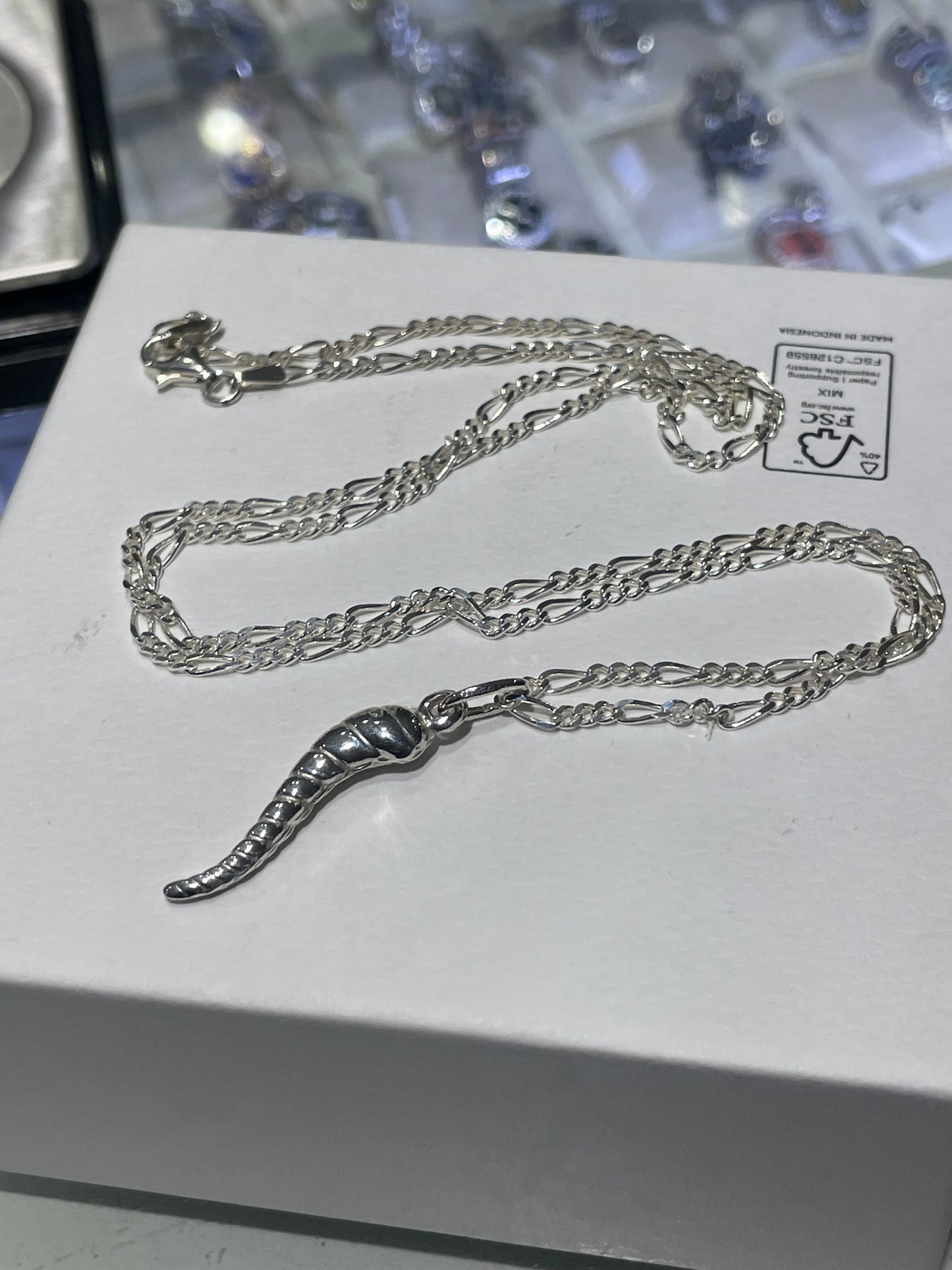 925 Sterling Silver Italian Horn Necklace