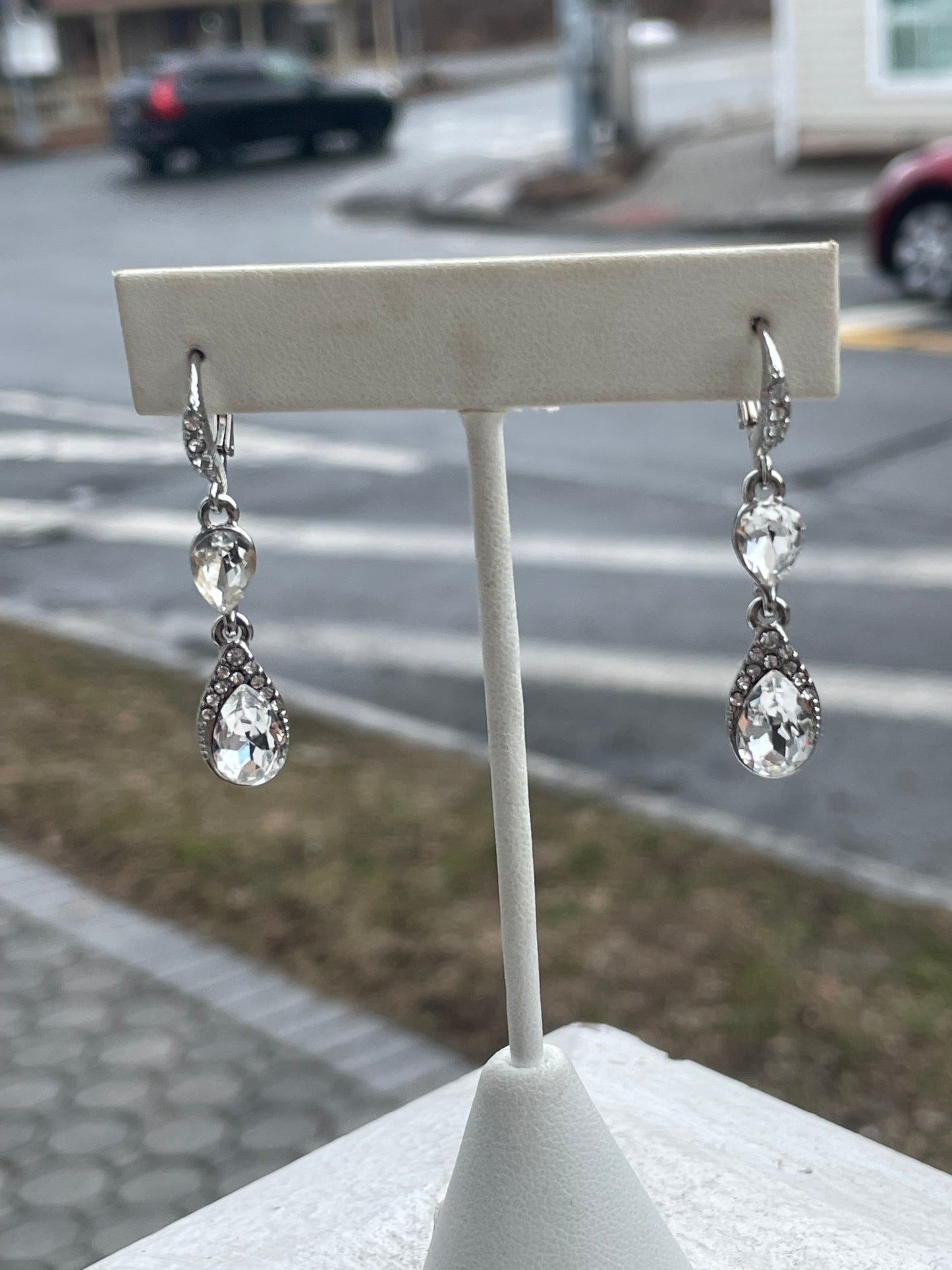 Designer Givenchy Silvertone Clear Crystal Dangle Earrings