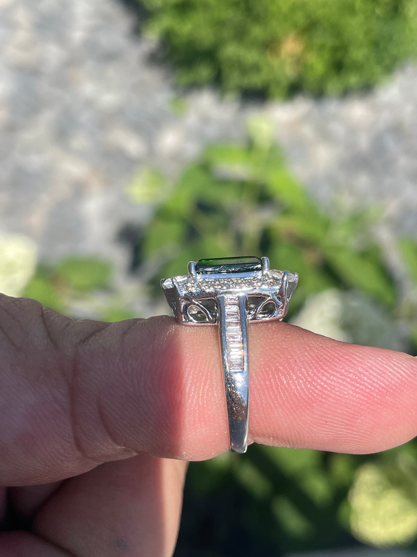 925 Sterling Silver Chrome Diopside & Cz Cluster Ring Size 6