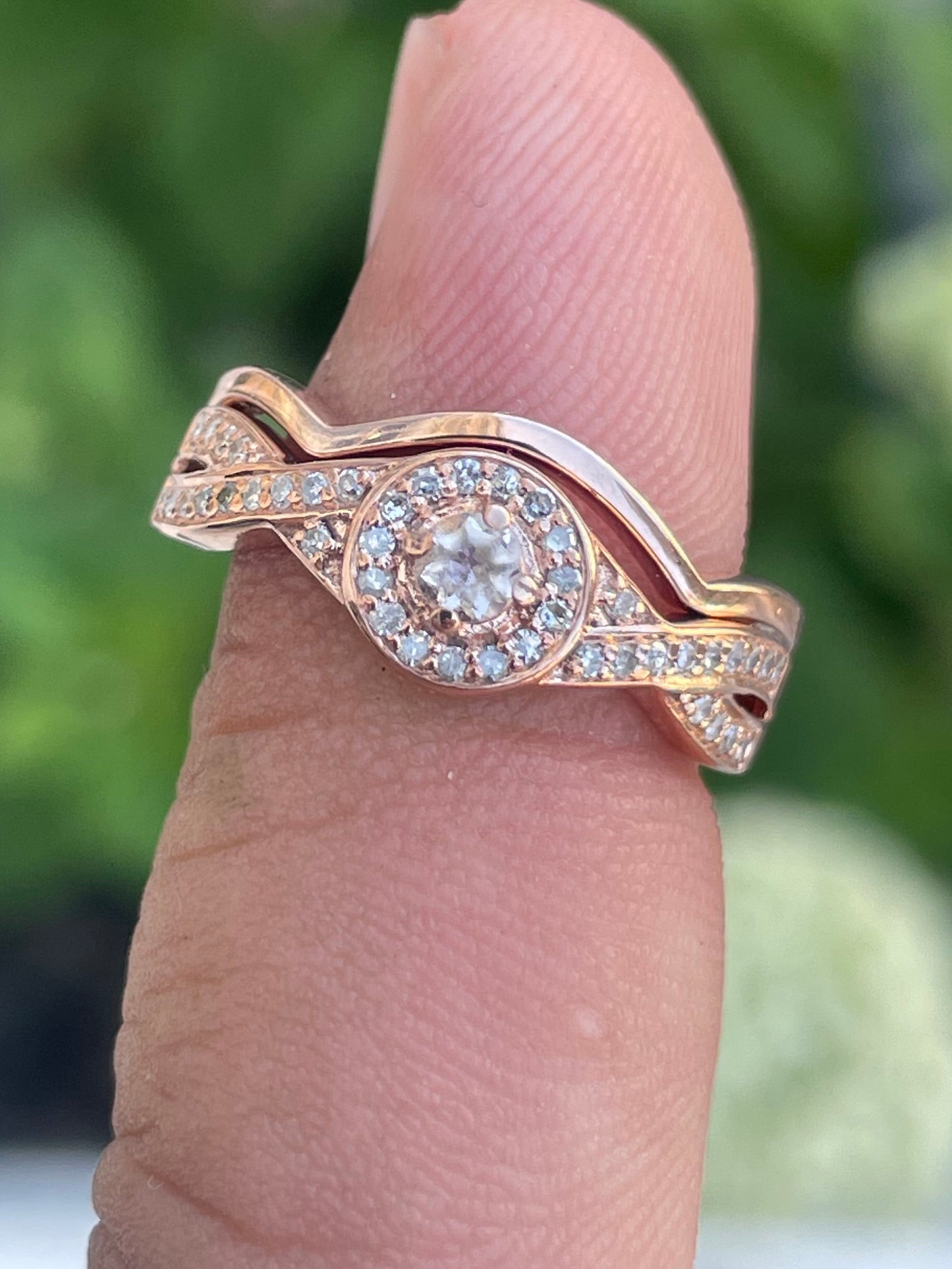 10k Rose Gold Infinity Diamond Bridal Ring Set Lot of 2