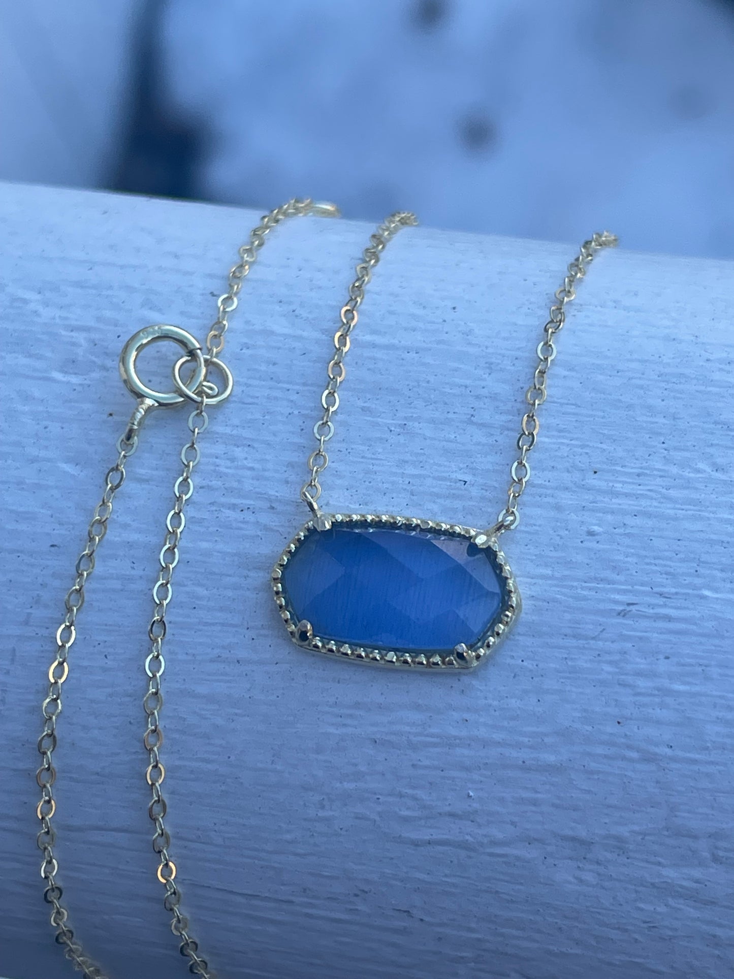 925 Sterling Silver Kendra Scott Style Periwinkle Blue Stone Cats Eye Necklace