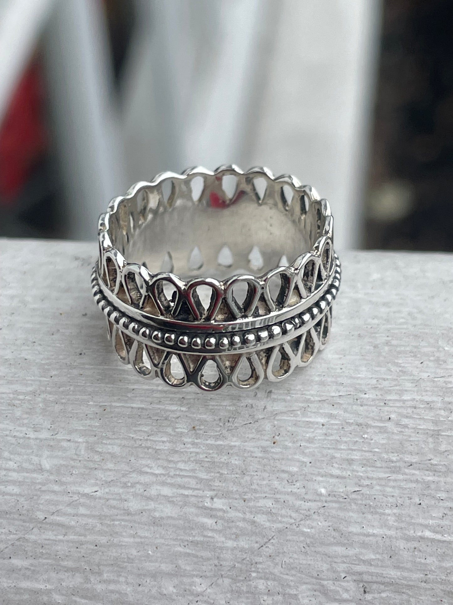 Designer Geo Art 925 Sterling Silver Beaded & Spiral Eternity Band Ring Size 8