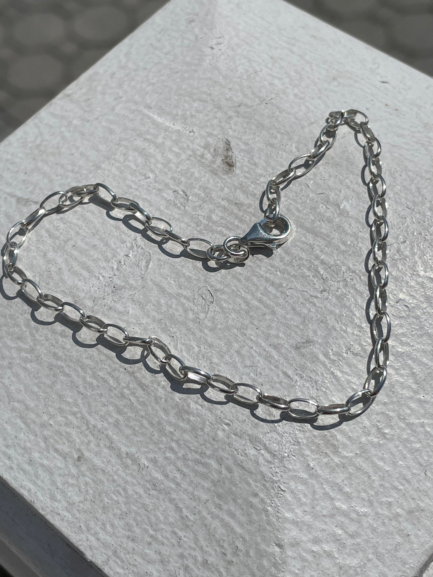 925 Sterling Silver Open Oval Link Anklet 10”