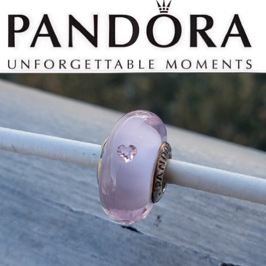 Retired Pandora Pink Heart Effervescent Glass Murano Bead