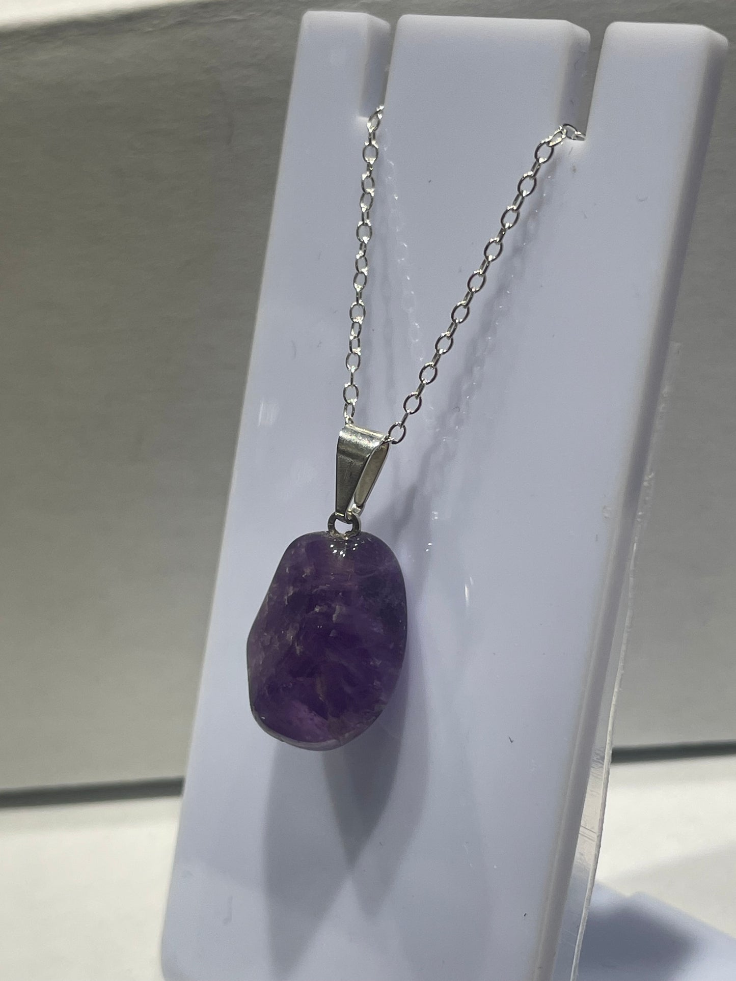 925 Sterling Silver Raw Amethyst Stone Necklace