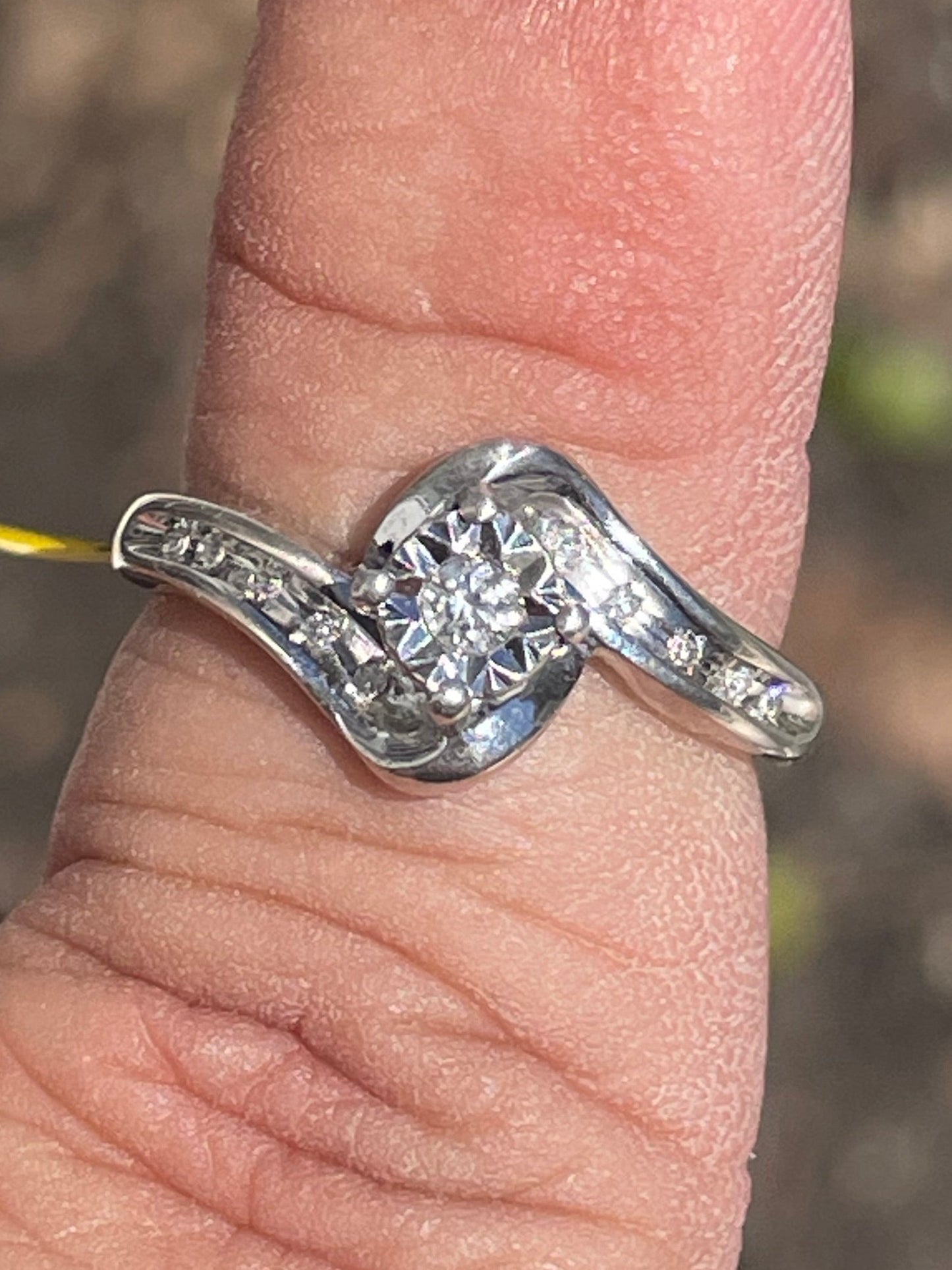 925 Sterling Silver Natural Diamond Bypass Design Ring Size 7