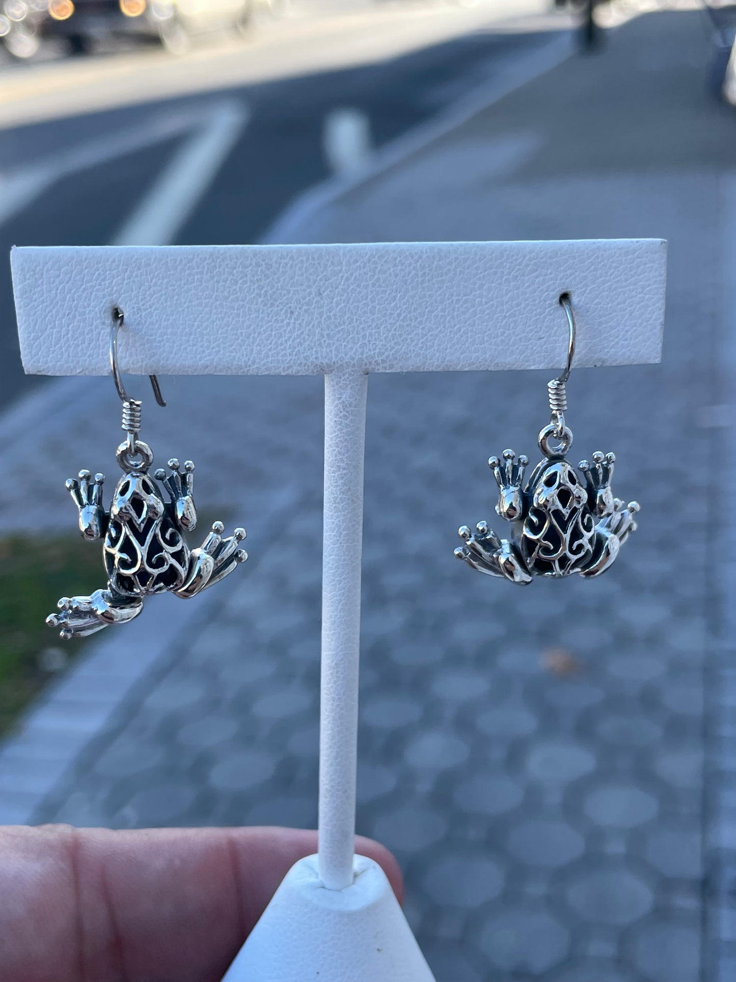 925 Sterling Silver 3-D Dangle Frog Earrings