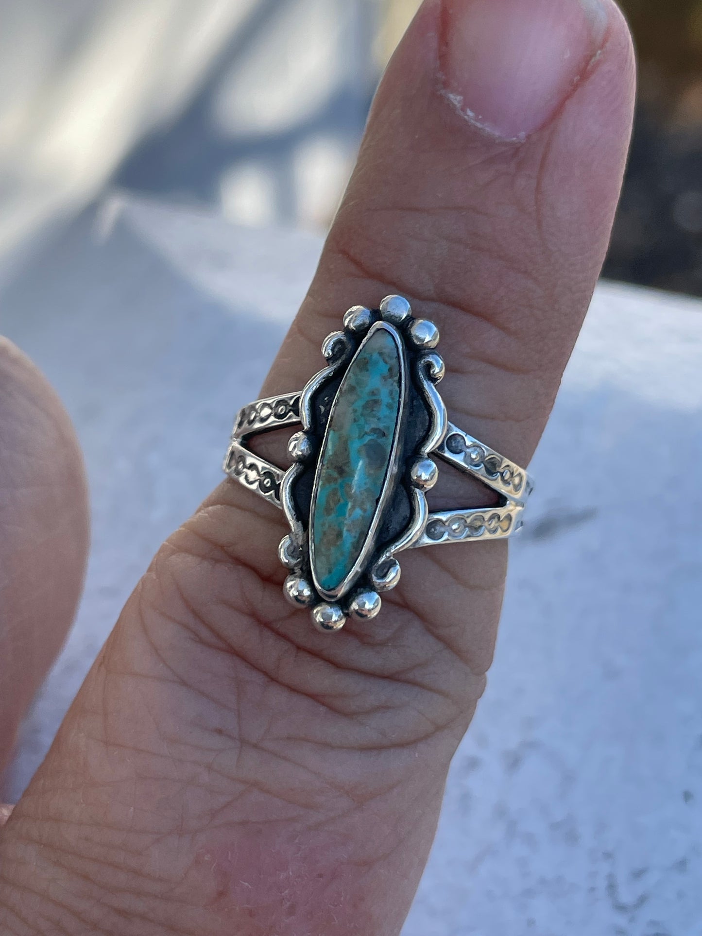 Designer Bell Trading Post Turquoise Sterling Silver Ring Size 8