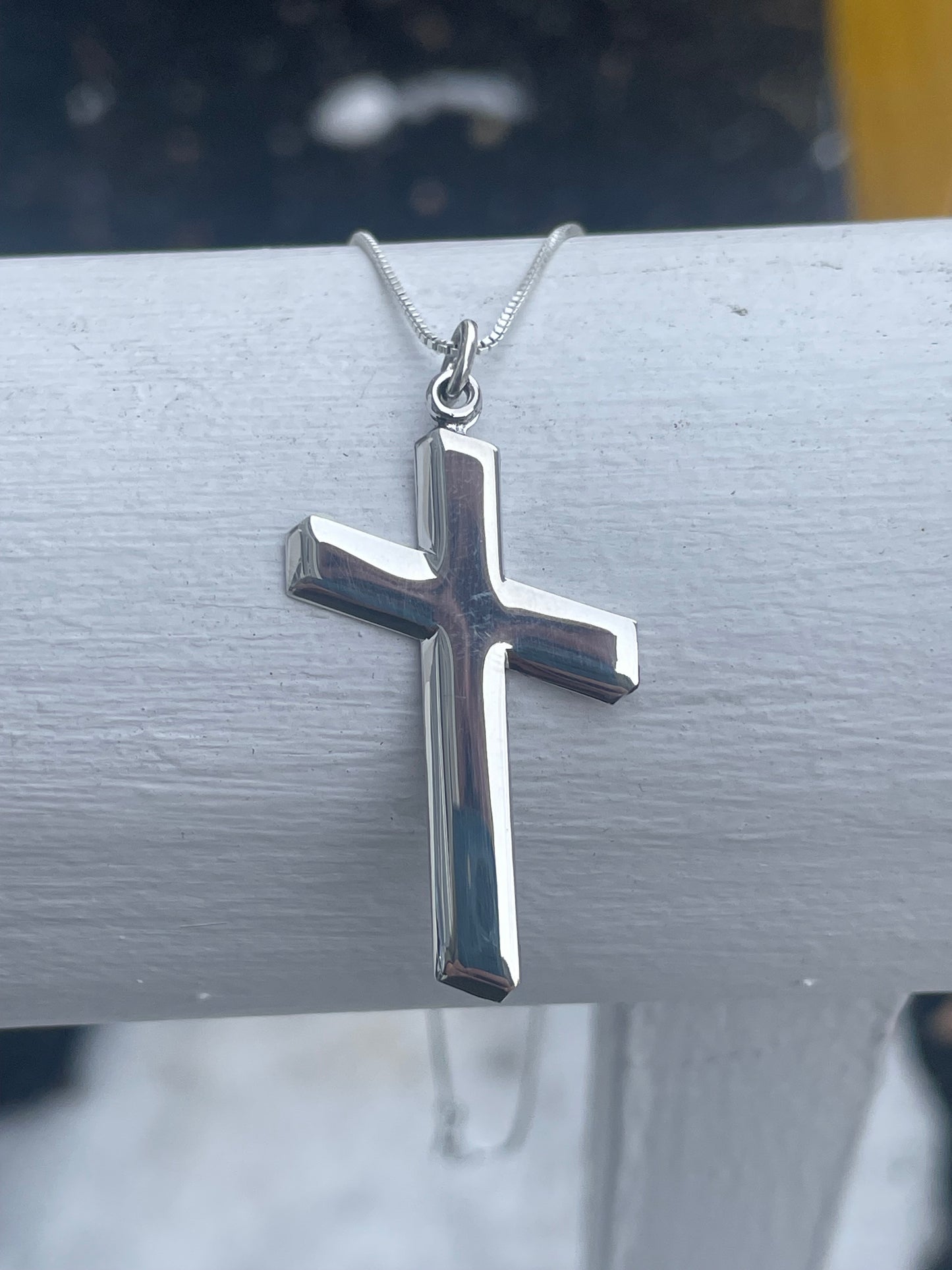 925 Sterling Silver Slanted Cross Necklace 18”