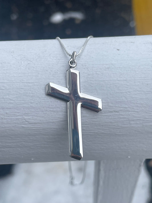 925 Sterling Silver Slanted Cross Necklace 18”