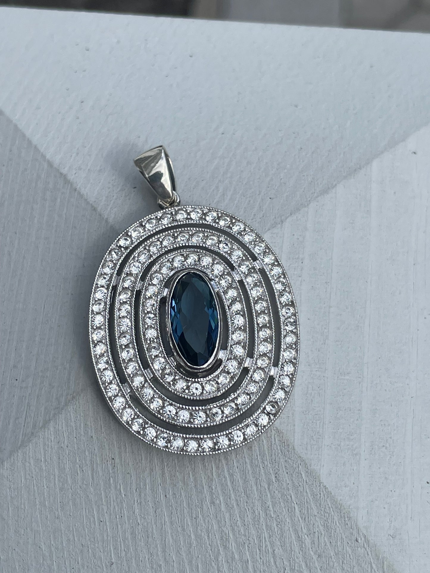 925 Sterling Silver London Blue Topaz & Clear Zirconia Statement Pendant