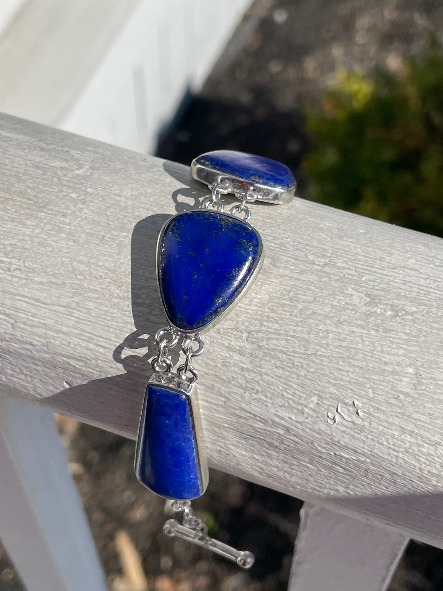 Natural Large Stone 925 Sterling Silver Blue Lapis Bracelet