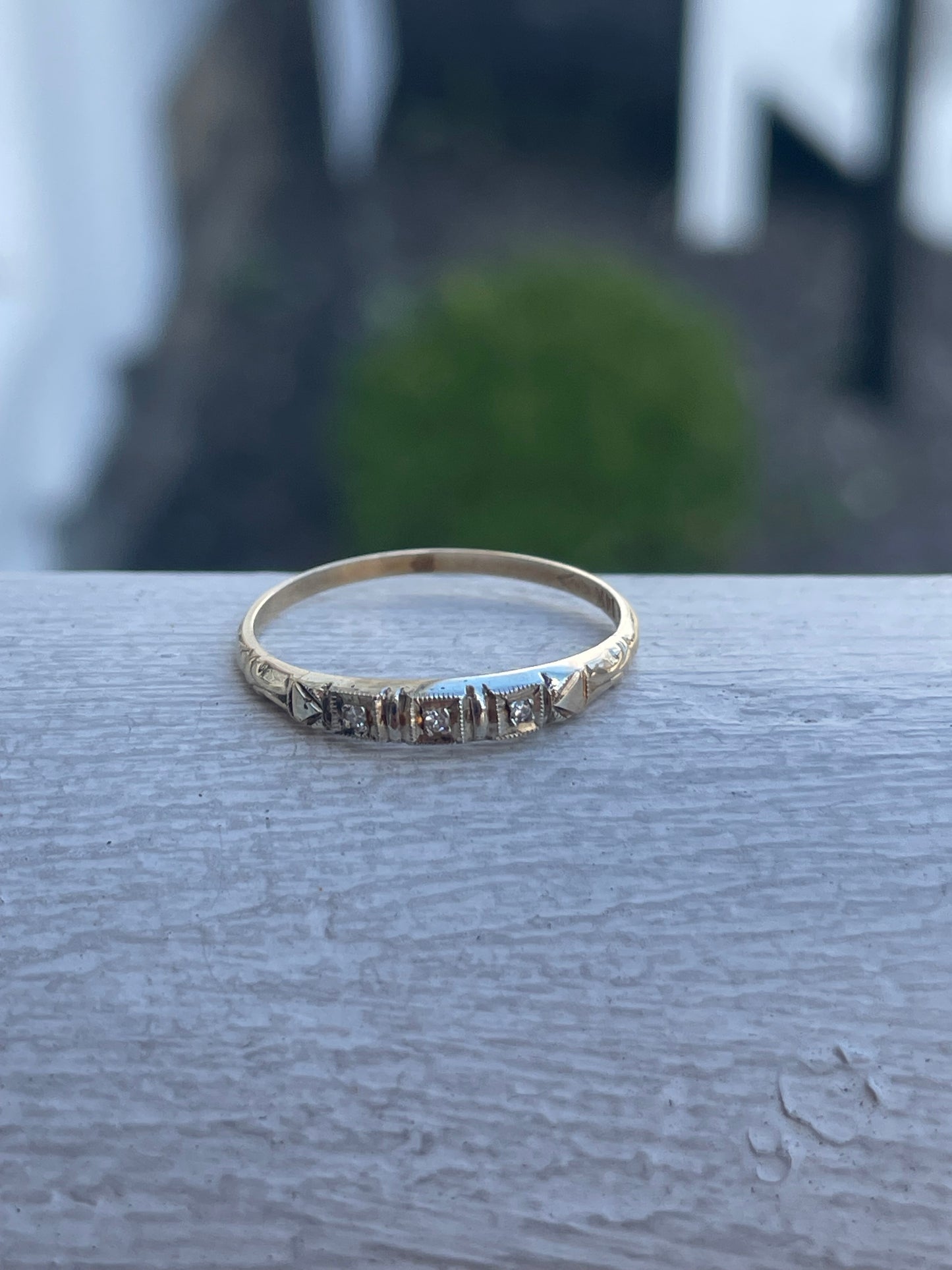 Vintage 14k Gold Diamond PPF Petite Band Ring Size 7.5