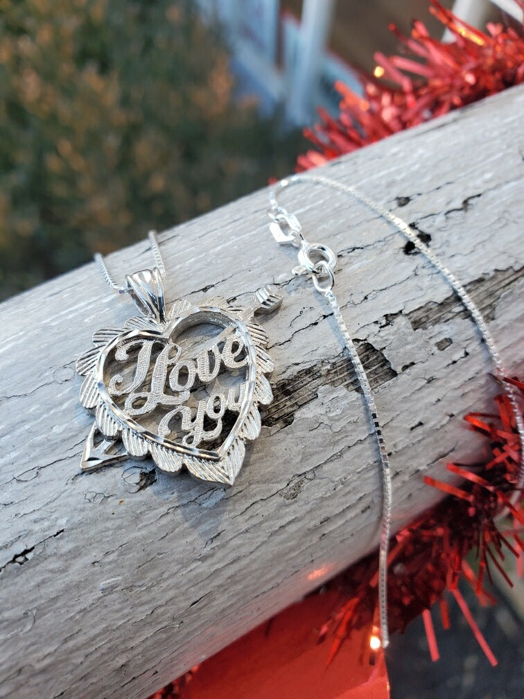 925 Sterling Silver I Love You Cupid’s Heart Necklace