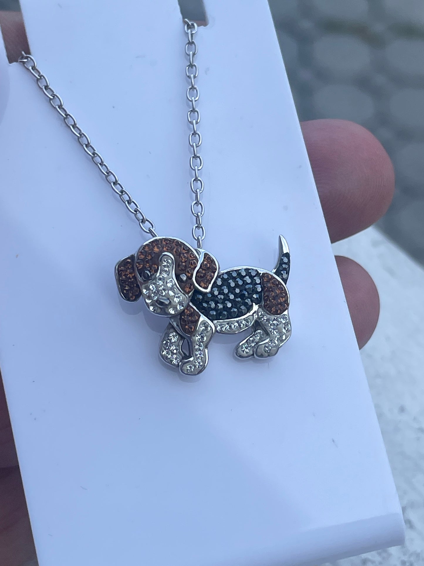Designer Animal Planet 925 Sterling Silver Sparkling Crystal Beagle Dog Necklace 18”