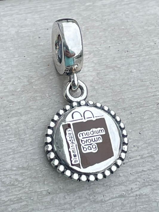 Pandora Bloomingdale’s Medium Brown Bag New York City Exclusive Dangle Travel Charm