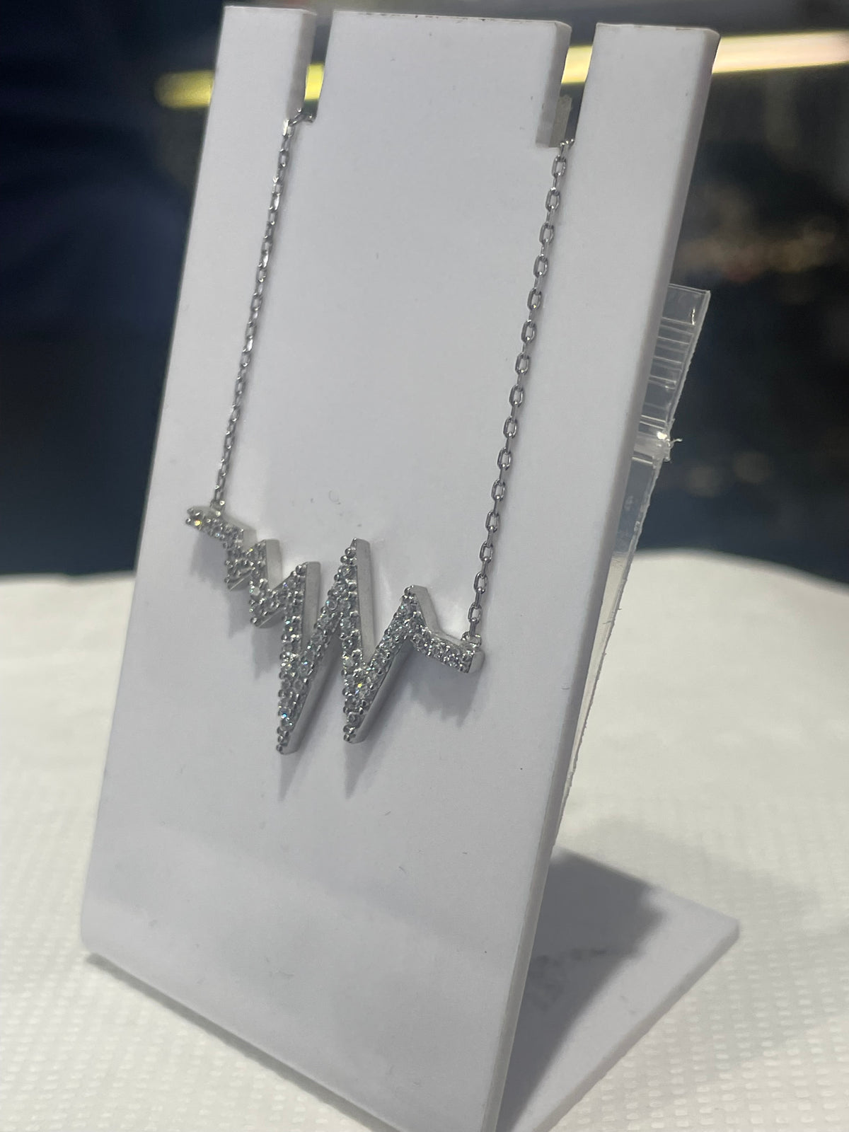 925 Sterling Silver Life Line Pave Cz Necklace 16”-18”