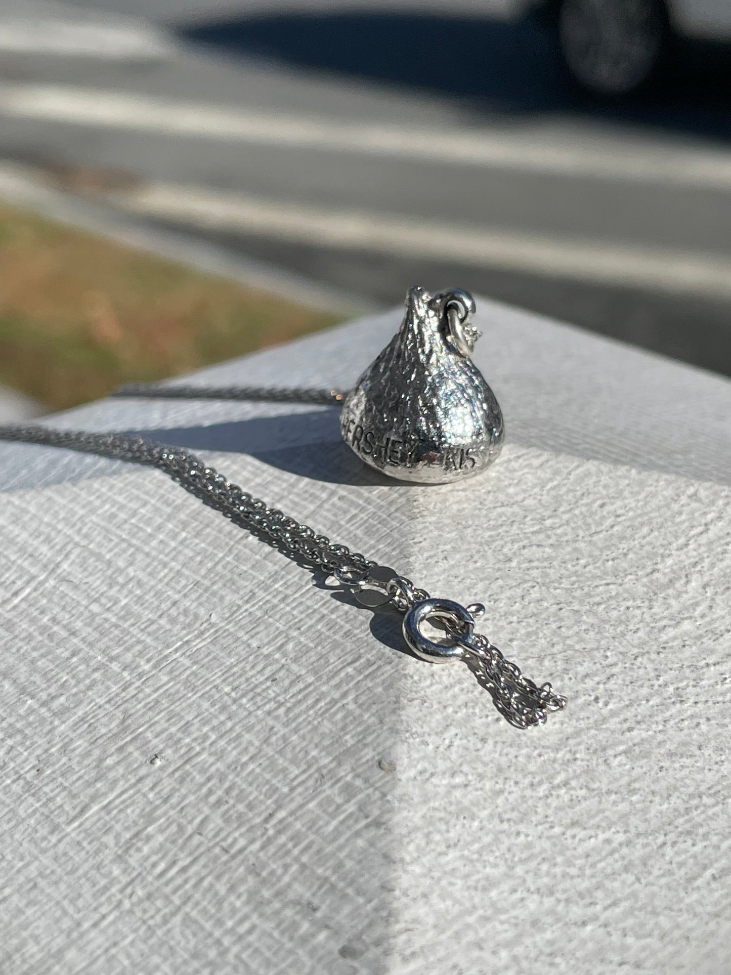 925 Sterling Silver Solid Hershey Kiss Necklace