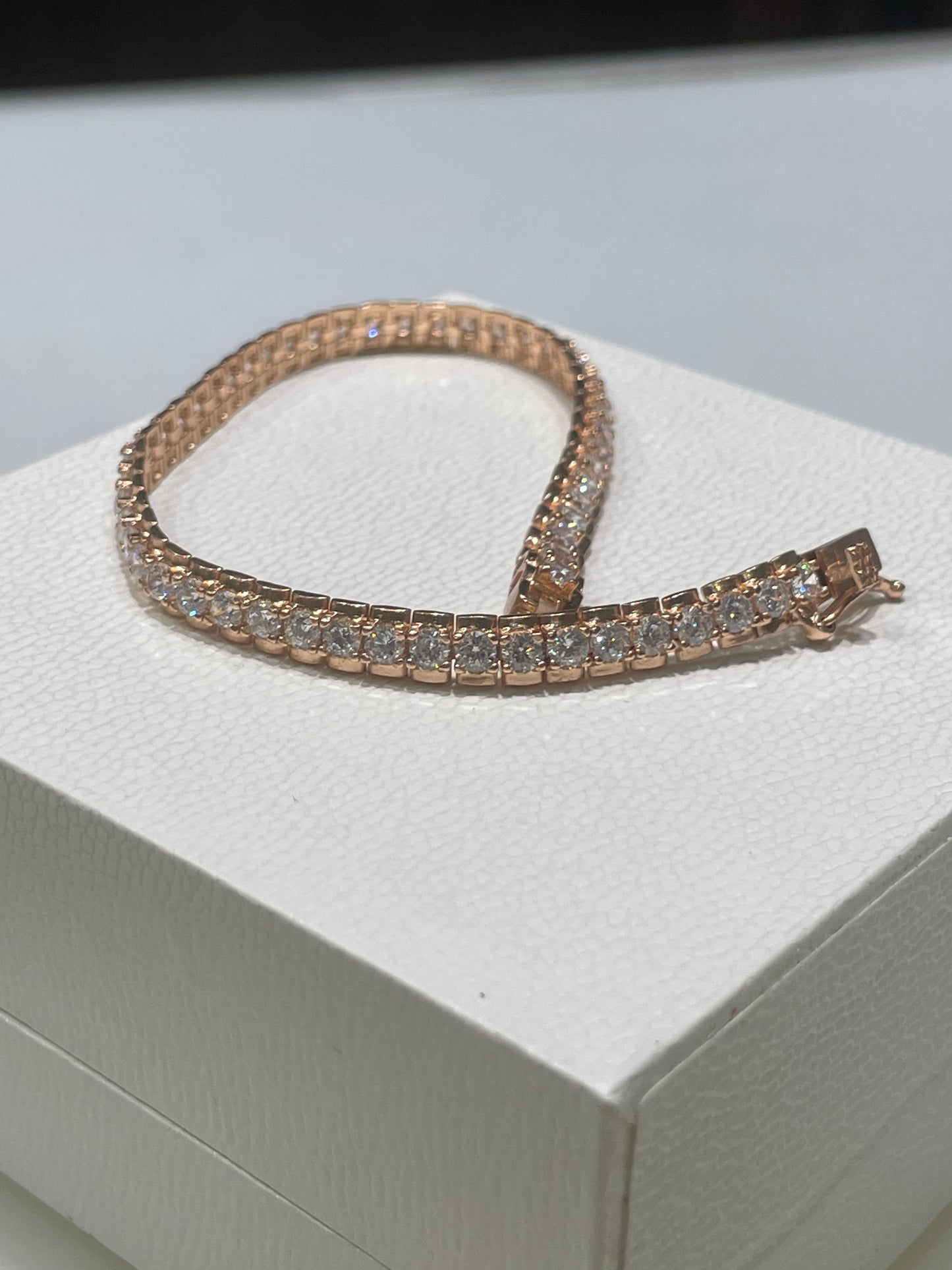 925 Sterling Silver Rose Vermeil Cz Flexible Tennis Bracelet 7.5”