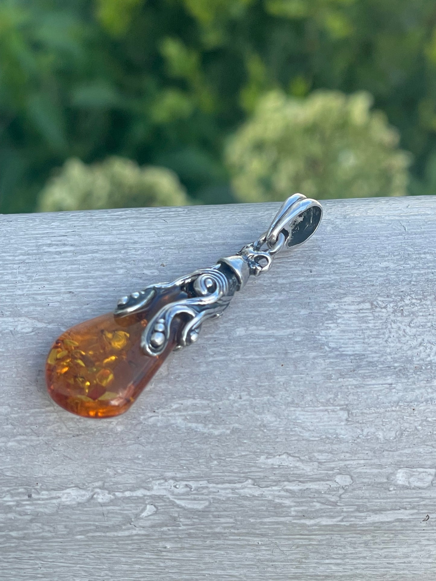 925 Sterling Silver Amber Drop Pendant