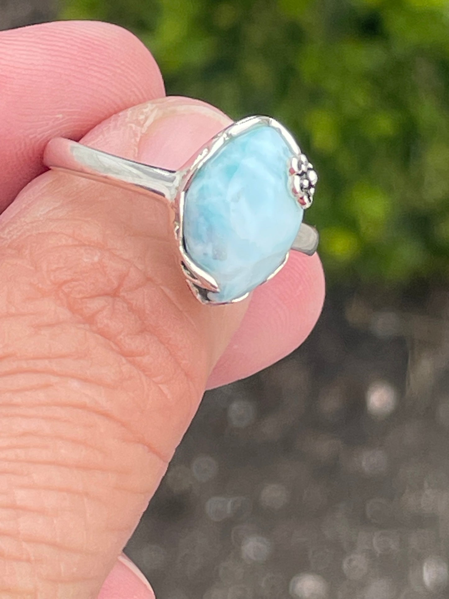 925 Sterling Silver Solitaire Larimar Ring Size 10