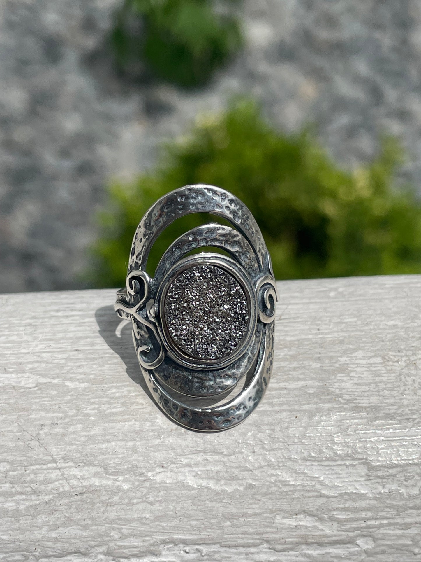 Designer Paz Israel Dark Gray Druzy Ring Size 10