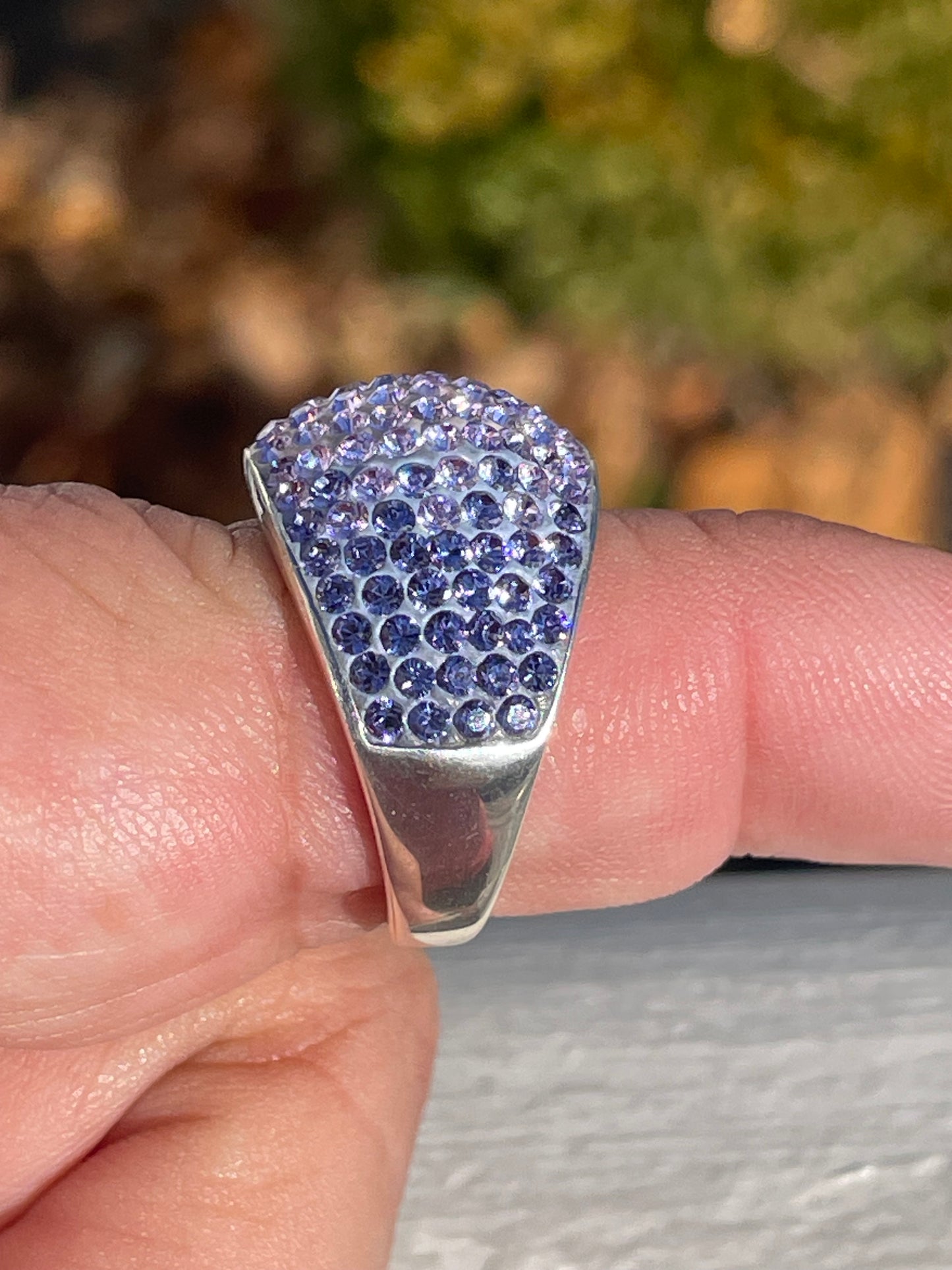 Designer AU 925 Sterling Silver Ombré Purple Crystal Dome Ring Size 8