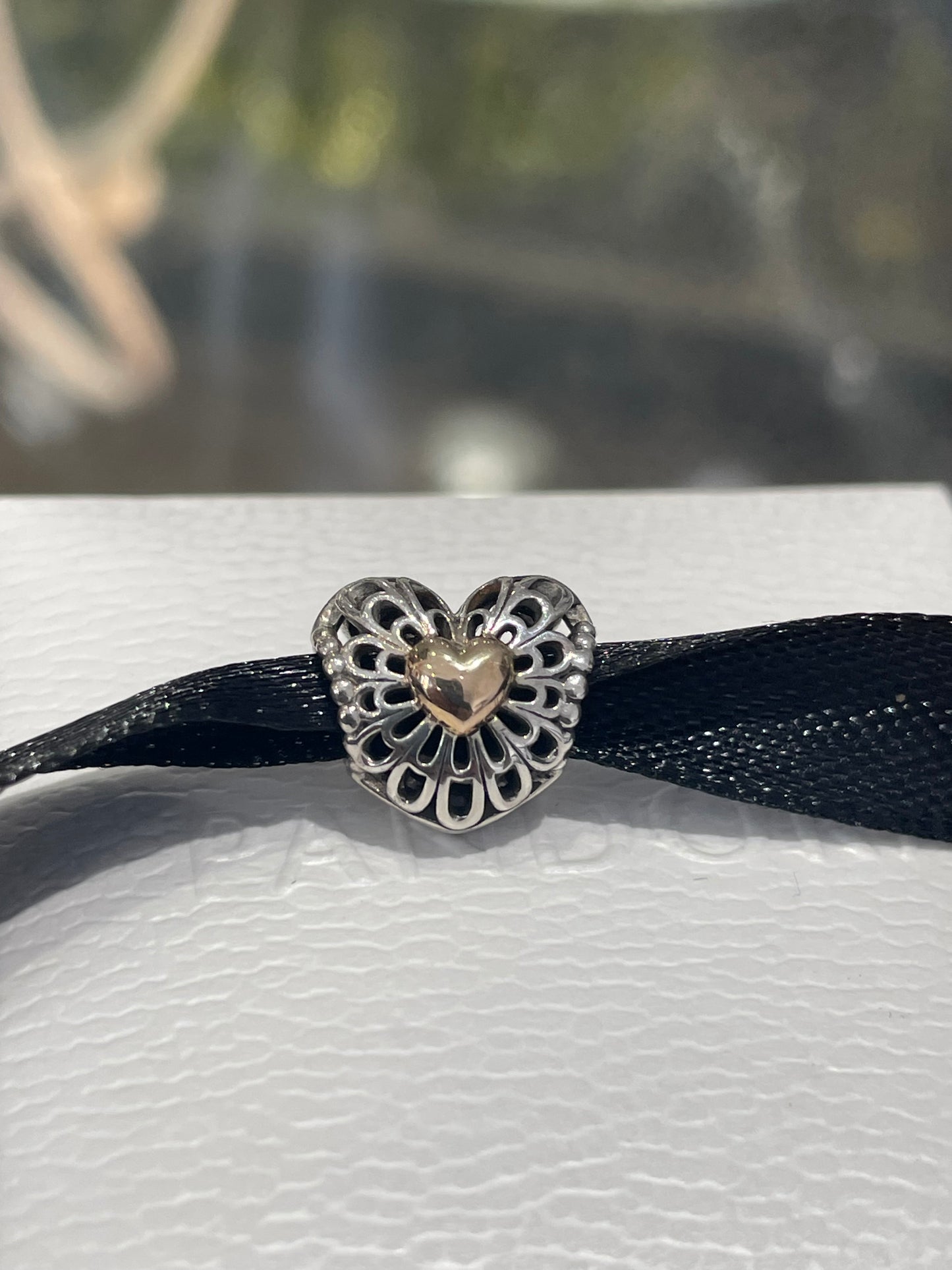 Retired Pandora Two Tone Vintage Heart Charm 925 & 14K Gold 791275