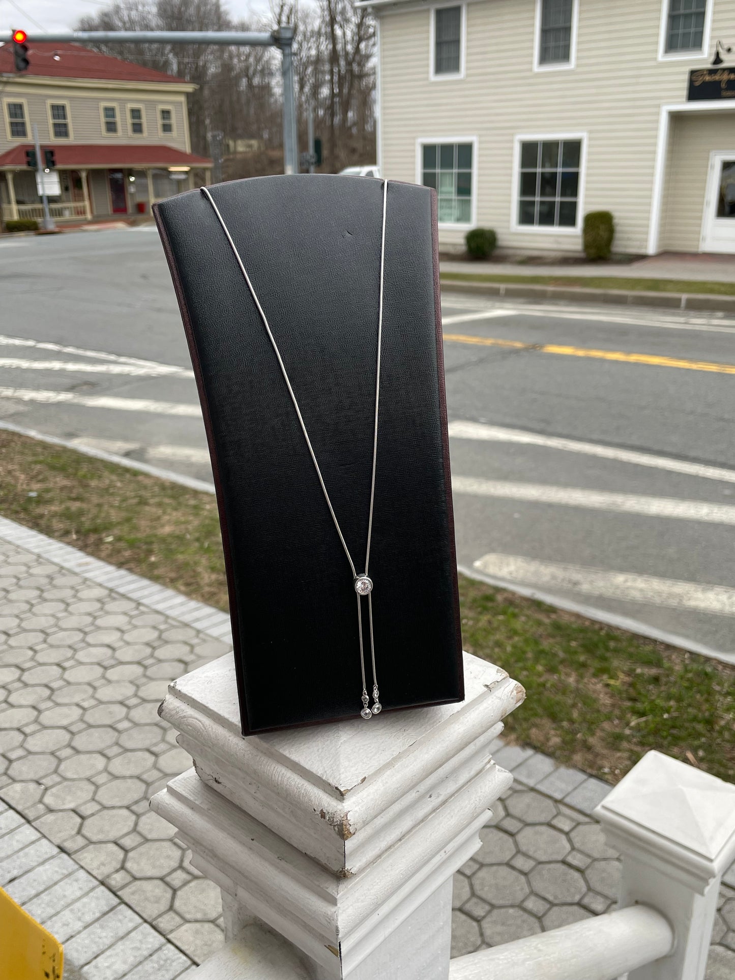 925 Sterling Silver Bolo Tie Cz Stone Necklace