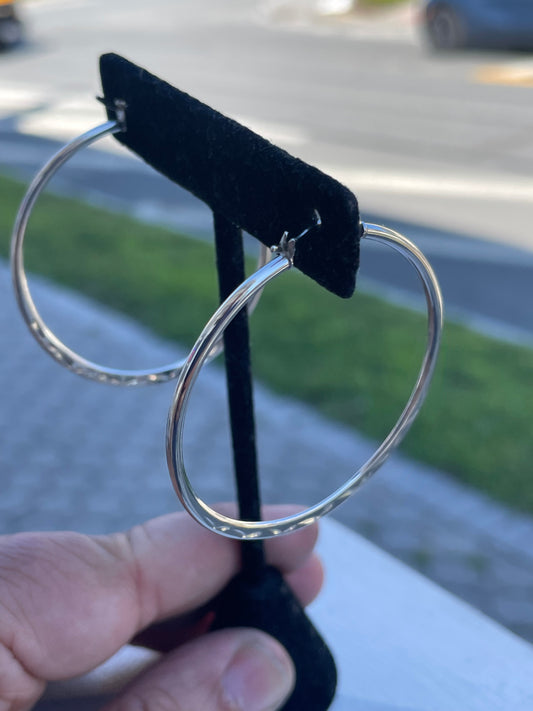 925 Sterling Silver Thin 45mm Diamond Cut Hoop Earrings.