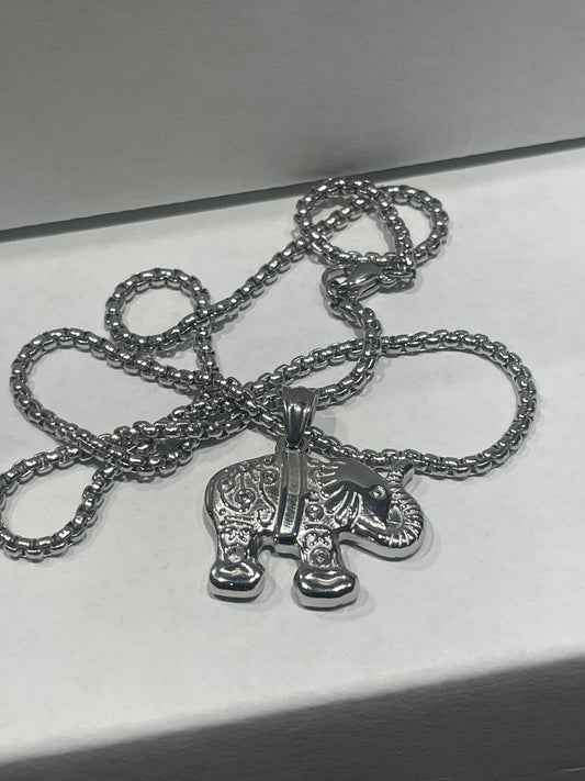 Stainless Steel Lucky Elephant Necklace 18”