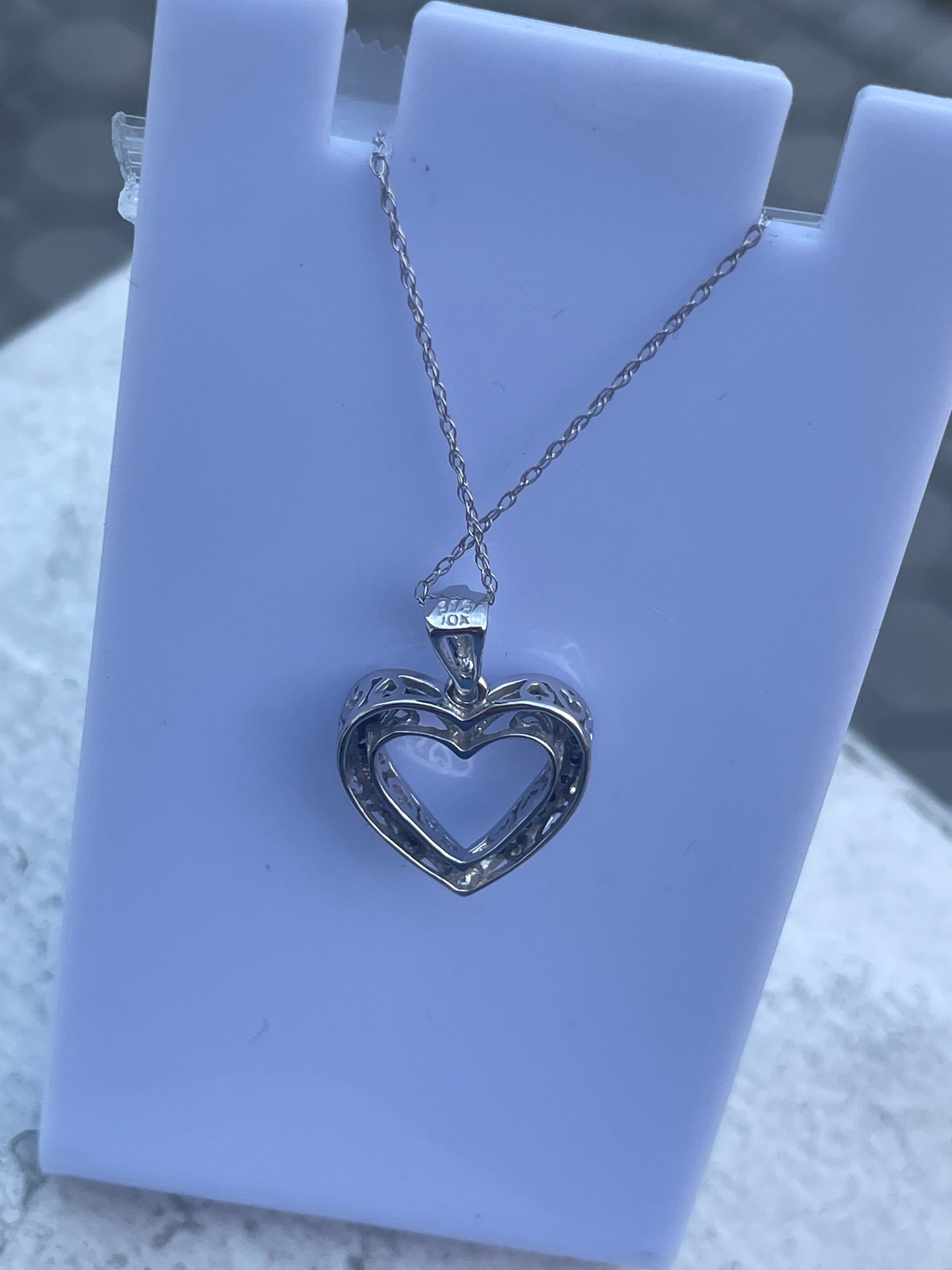 10k White Gold Natural Diamond Wavy Heart Necklace 18”