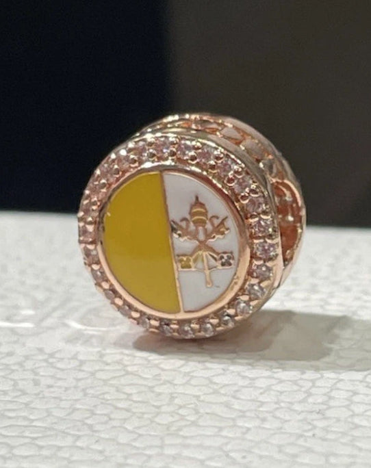 Pandora Vatican Exclusive Flag Rose Gold Round Signet Travel Charm