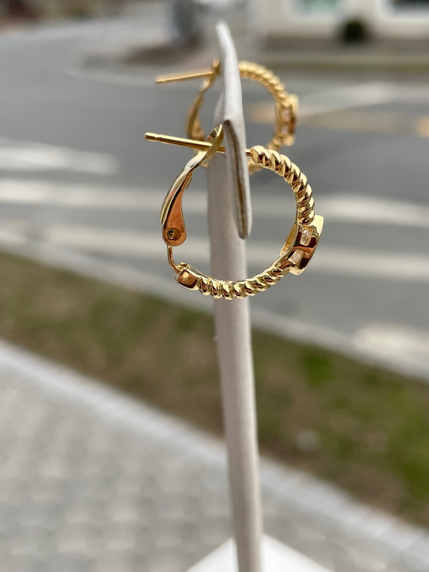 925 Sterling Silver Vermeil Marquis Cz Twist Hoop Earrings