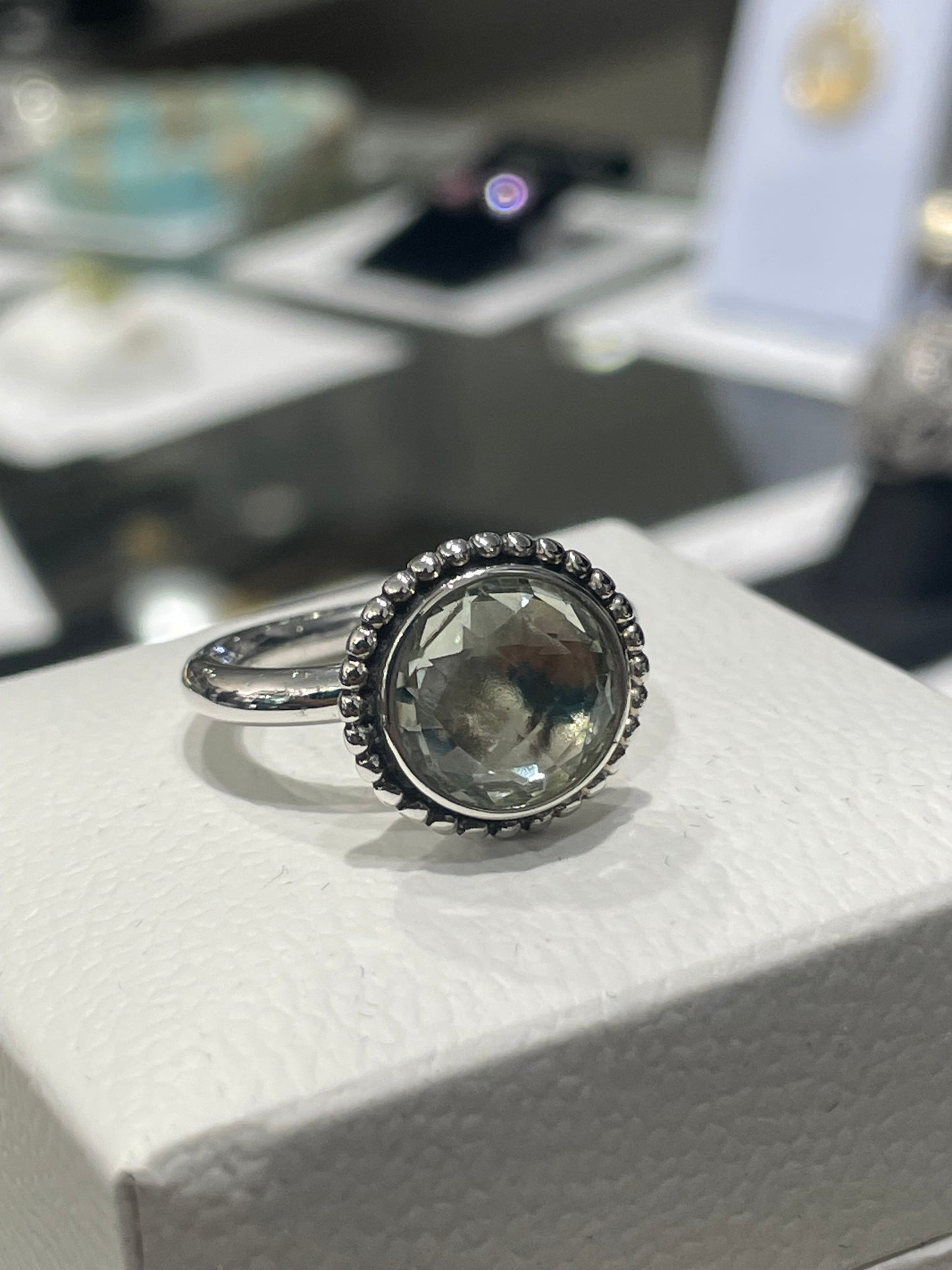 Retired Pandora Autumn Sky Ring Green Amethyst Size 6
