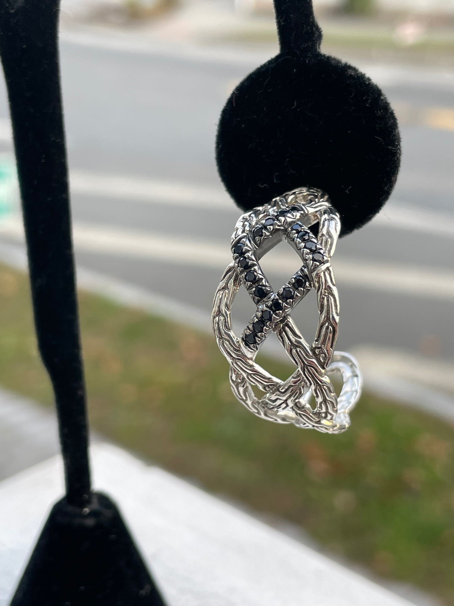 Designer John Hardy Woven Black Sapphire Half Hoop Earrings